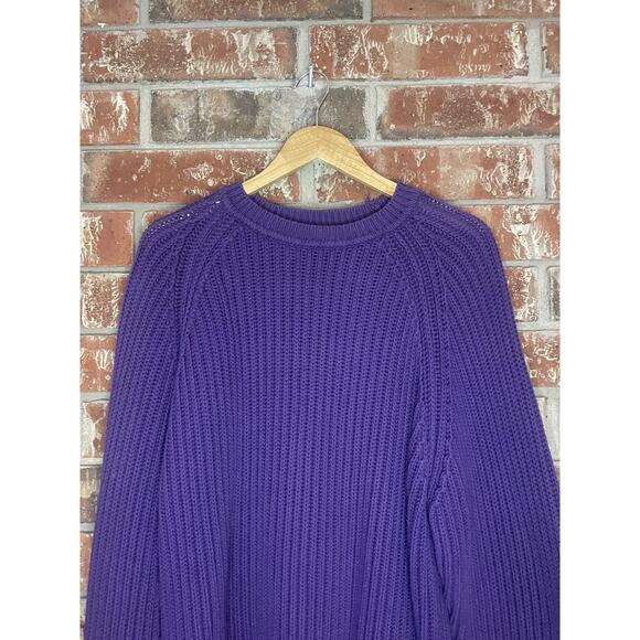 Vintage Knit Chunky Gap Crewneck Sweater Large Purple 100% Cotton Classic Cozy - Picture 5 of 5